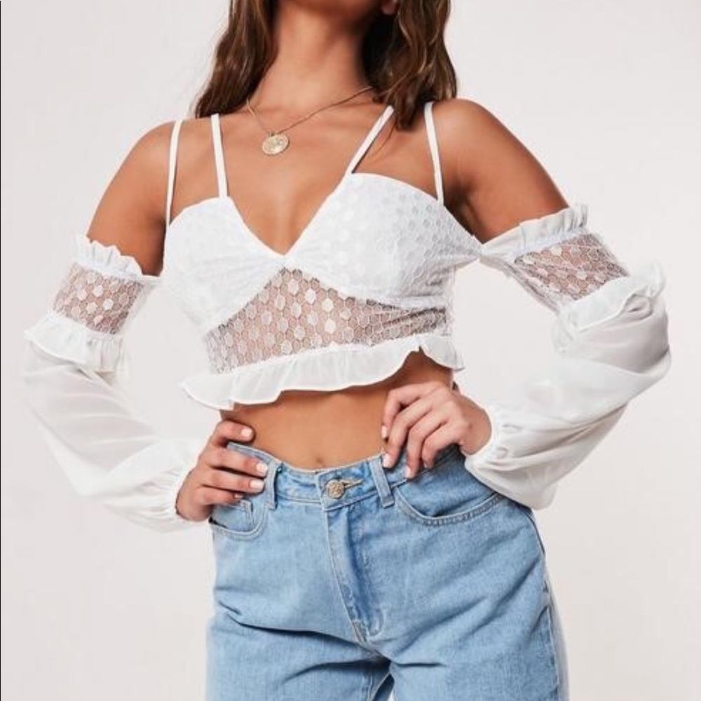 White lace cold shoulder top